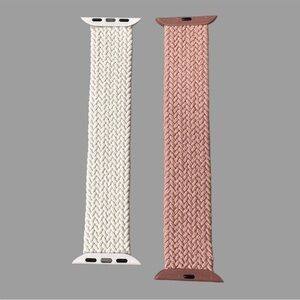 (2) Apple Watch Solo Stretchy Soft Braided Strap Wristband in Cream & Rose